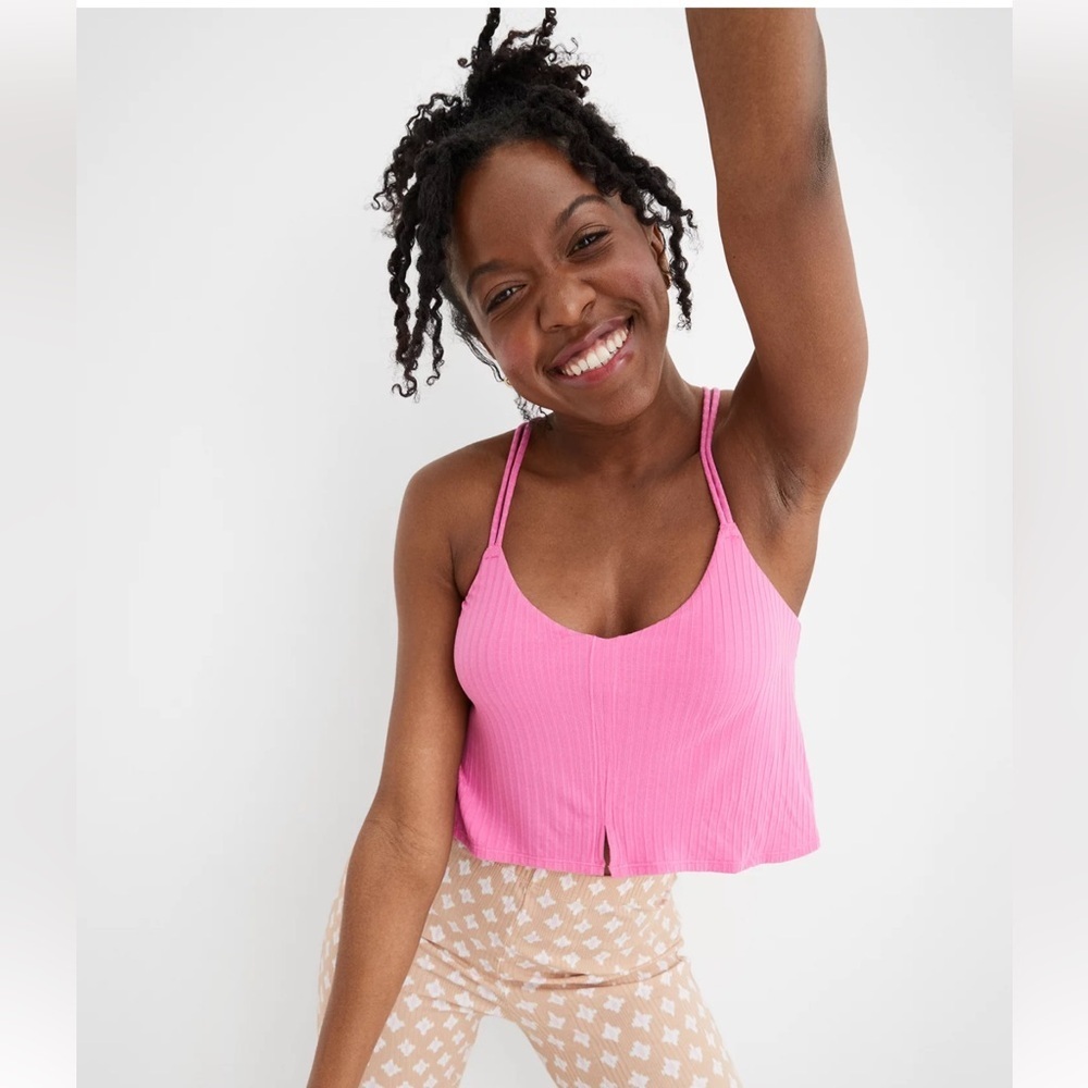 NWT Aerie Pink Ribbed Cropped Bralette Top XL